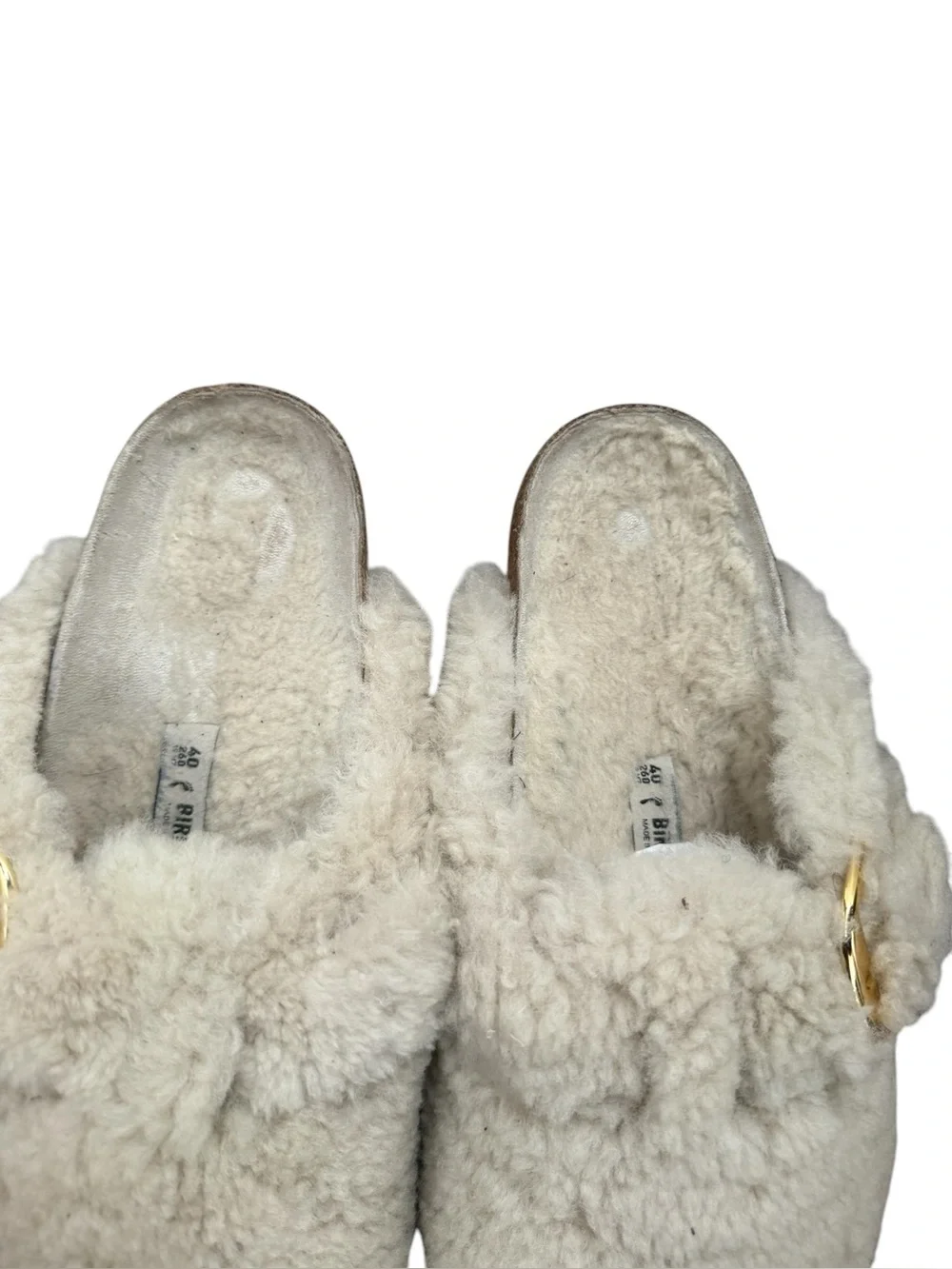 Birkenstock Boston Big Cream Shearling Clog Mule with Gold Buckle